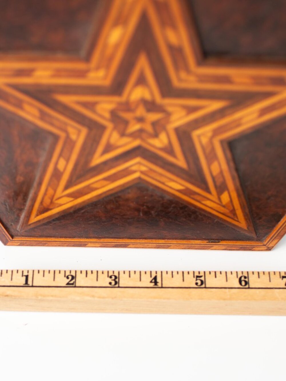 Vintage Wood Inlay Star Wall Hanging Handmade Geometric Marquetry Decor 10" - Picture 8 of 8